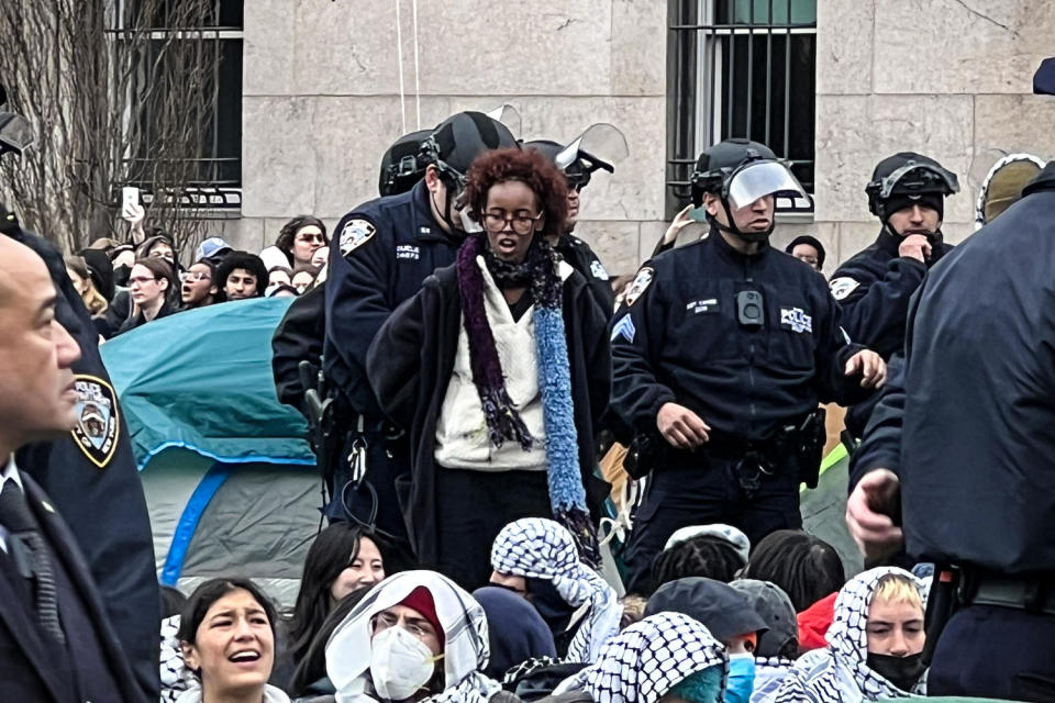 A Pro-Israel protest and a Pro-Palestinian counter protest took place at Columbia University on April 18, 2024. (Kelsea Petersen / NBC News)