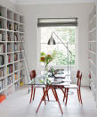 <p> Integrating your home library into an existing study space makes perfect sense for small home library ideas and is a great option for office wall decor. </p> <p> An area which is often already fitted with bookshelf and shelving designs, using a home office or study space to accommodate and display your book collection can create an area that feels like your very own reading room and small home library. </p> <p> To create a separate area to a desk space for reading, place a cozy reading chair by a window or create an inviting window bench seat. </p>