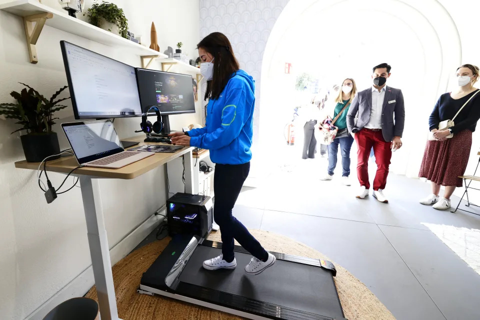 A Google Android assistant demonstrating the features of a connected smart house at the Android Avenue during the Mobile World Congress (MWC) the biggest trade show of the sector focused on mobile devices, 5G, IOT, AI and big data, celebrated in Barcelona, on March 3, 2022 in Barcelona, Spain.
 (Photo by Joan Cros/NurPhoto via Getty Images)