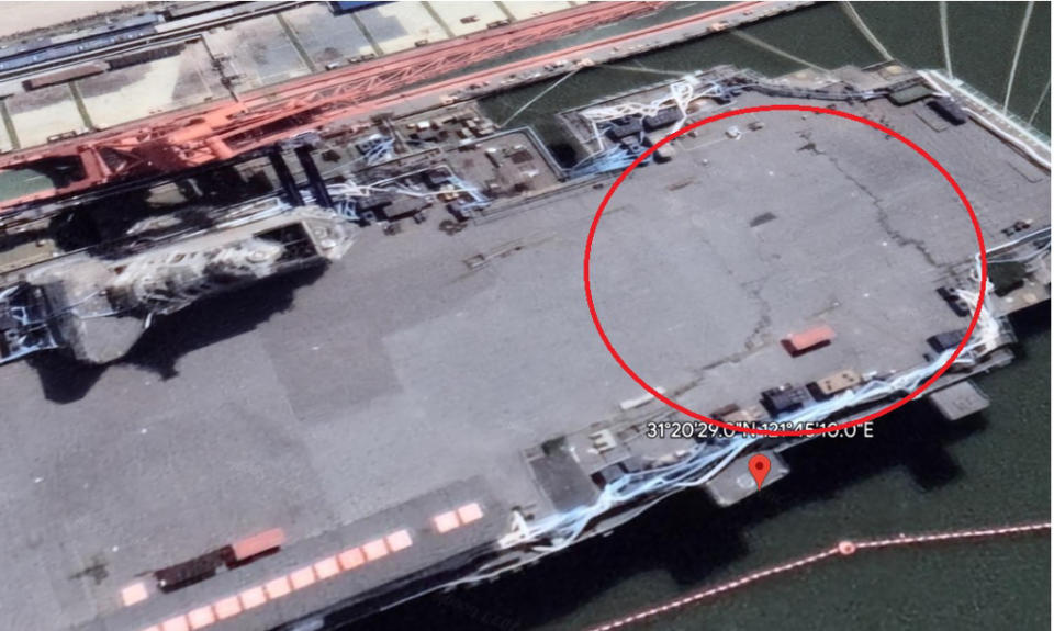中國大陸航母福建艦。（取自Google Earth）