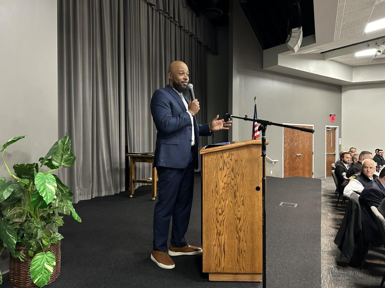 Gino Haynes, community organizer of Canton for All People, was the keynote speaker for Wednesday's Crime Prevention Breakfast sponsored by the Exchange Club of Canton-Stark County. He spoke about how collaboration among faith-based and community organizations and law enforcement can create safer neighborhoods.
