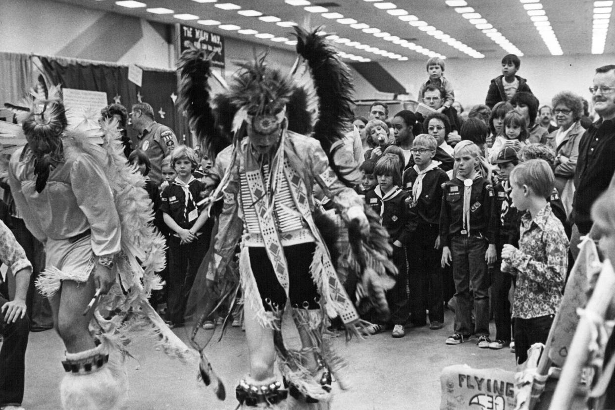 Young Cub Scouts and others watch a dance performance during an annual event by the Denver Area Council of Boy Scouts of America in 1976.  (Denver Post via Getty Images)