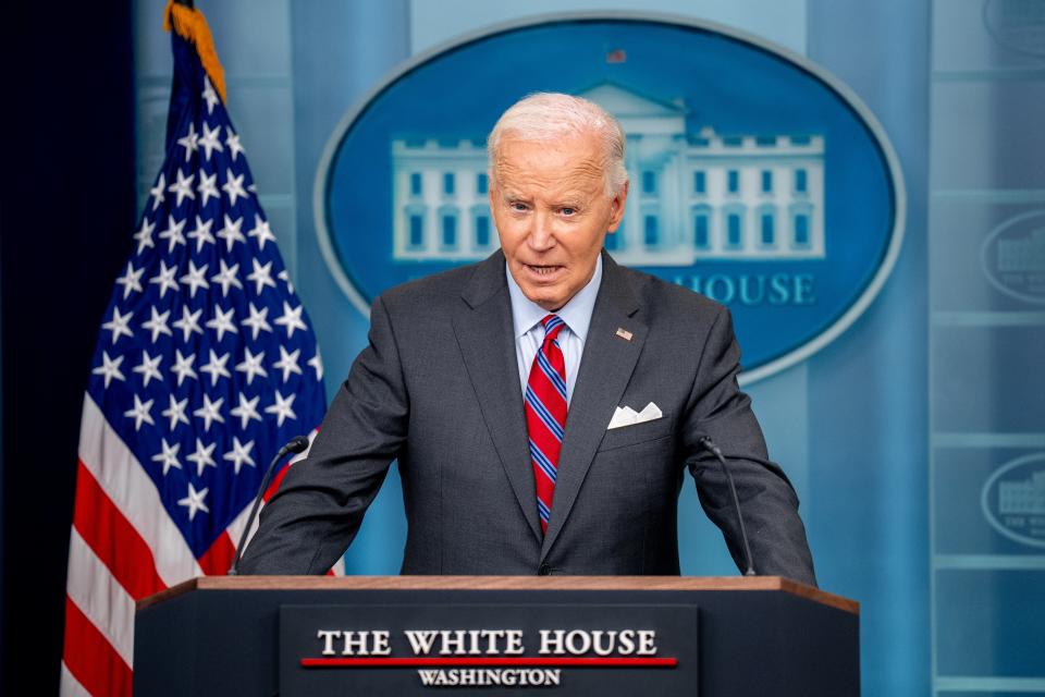 US President Joe Biden speaks during news conference at White House on Friday (Getty Images)