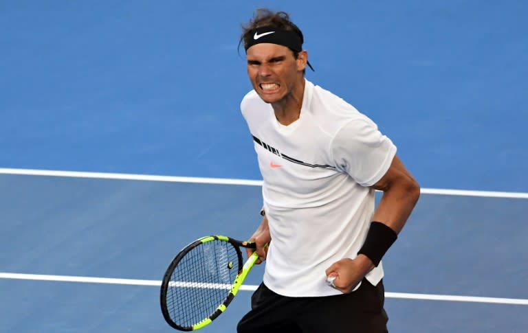 Spain's Rafael Nadal celebrates his victory over Russia's Alexander Zverev in their men's singles third round match on day six of the Australian Open tennis tournament in Melbourne on January 21, 2017