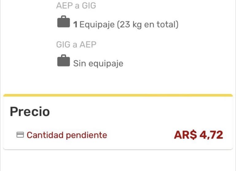 Pasajes con destino a Rio de Janeiro desde Aeroparque por menos de cinco pesos argentinos. Twitter Mauro Albornoz