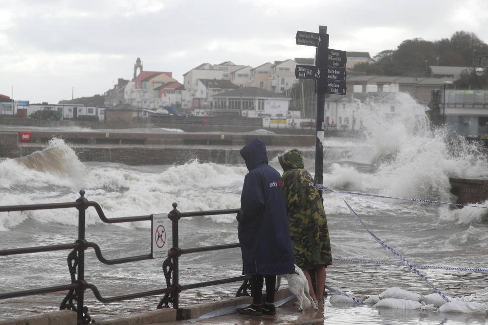 Waves crash along the coast at Swanage in Dorset. (PA)