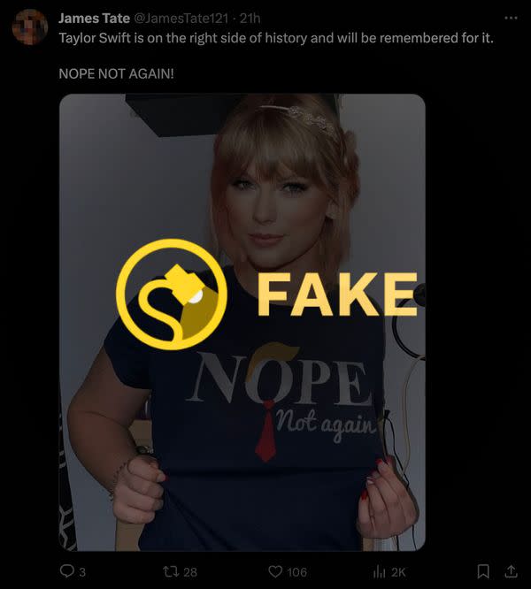 Fact Check: A Pic of Taylor Swift Wearing a 'Nope Not Again,' Anti ...