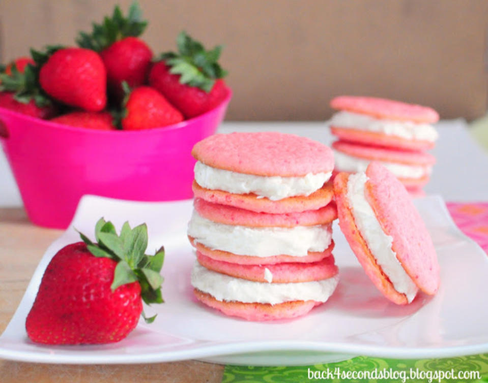 <p>Back for Seconds</p><p>These are so moist and soft and chewy, and they are bursting with strawberry flavor! The lemonade filling is amazing! </p><p><strong>Get the recipe: </strong><a href="http://backforseconds.com/strawberry-lemonade-cookies-and-link-party/" rel="nofollow noopener" target="_blank" data-ylk="slk:Strawberry Lemonade Cookies;elm:context_link;itc:0;sec:content-canvas" class="link "><strong>Strawberry Lemonade Cookies</strong></a></p>