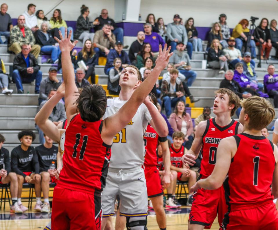 Onsted's Ayden Davis watches his shot during Tuesday's game at home against Clinton.