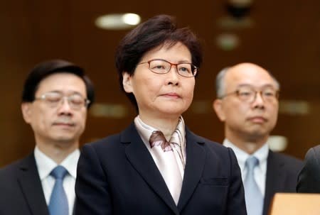 FILE PHOTO: Hong Kong Chief Executive Carrie Lam attends a news conference in Hong Kong