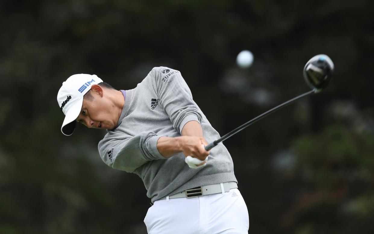 Collin Morikawa of the United States plays his shot from the 14th tee during the final round of the 2020 PGA Championship - Getty Imahes