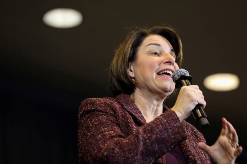 Democratic U.S. presidential candidate Amy Klobuchar speaks at a community college event in Fort Dodge