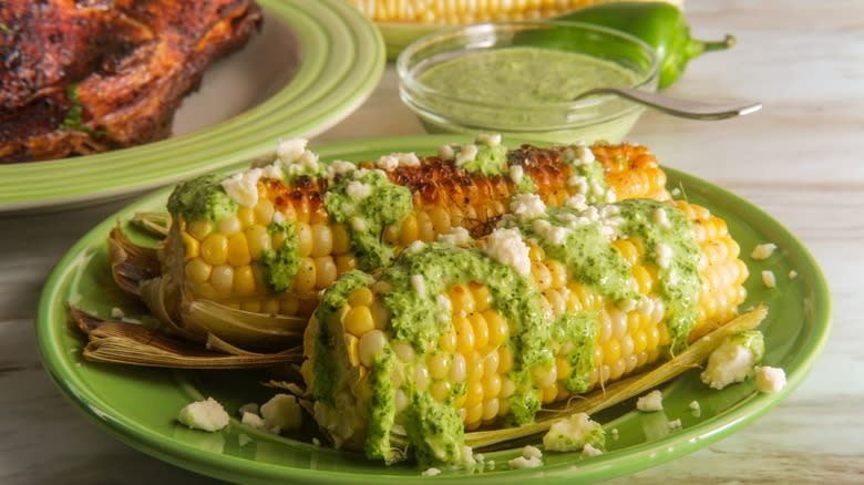 ají verde sauce on corn