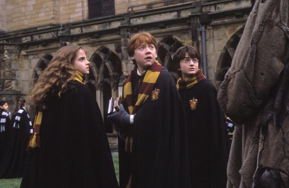 Hermione (Emma Watson, from left), Ron (Rupert Grint) and Harry (Daniel Radcliffe) have a very dangerous second year at Hogwarts in in "Harry Potter and the Chamber of Secrets."