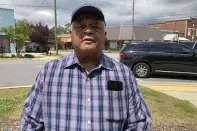 Dadeville, Ala., Mayor Frank Goodman talks about the impact of the shooting on his town on Sunday, April 16, 2023. Several were killed during a shooting at a birthday party Saturday night, the Alabama Law Enforcement Agency said. (AP Photo/Jeff Amy)