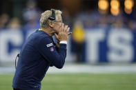 Seattle Seahawks head coach Pete Carroll] yells to his team as they played against the Indianapolis Colts during the first half of an NFL football game in Indianapolis, Sunday, Sept. 12, 2021. (AP Photo/AJ Mast)