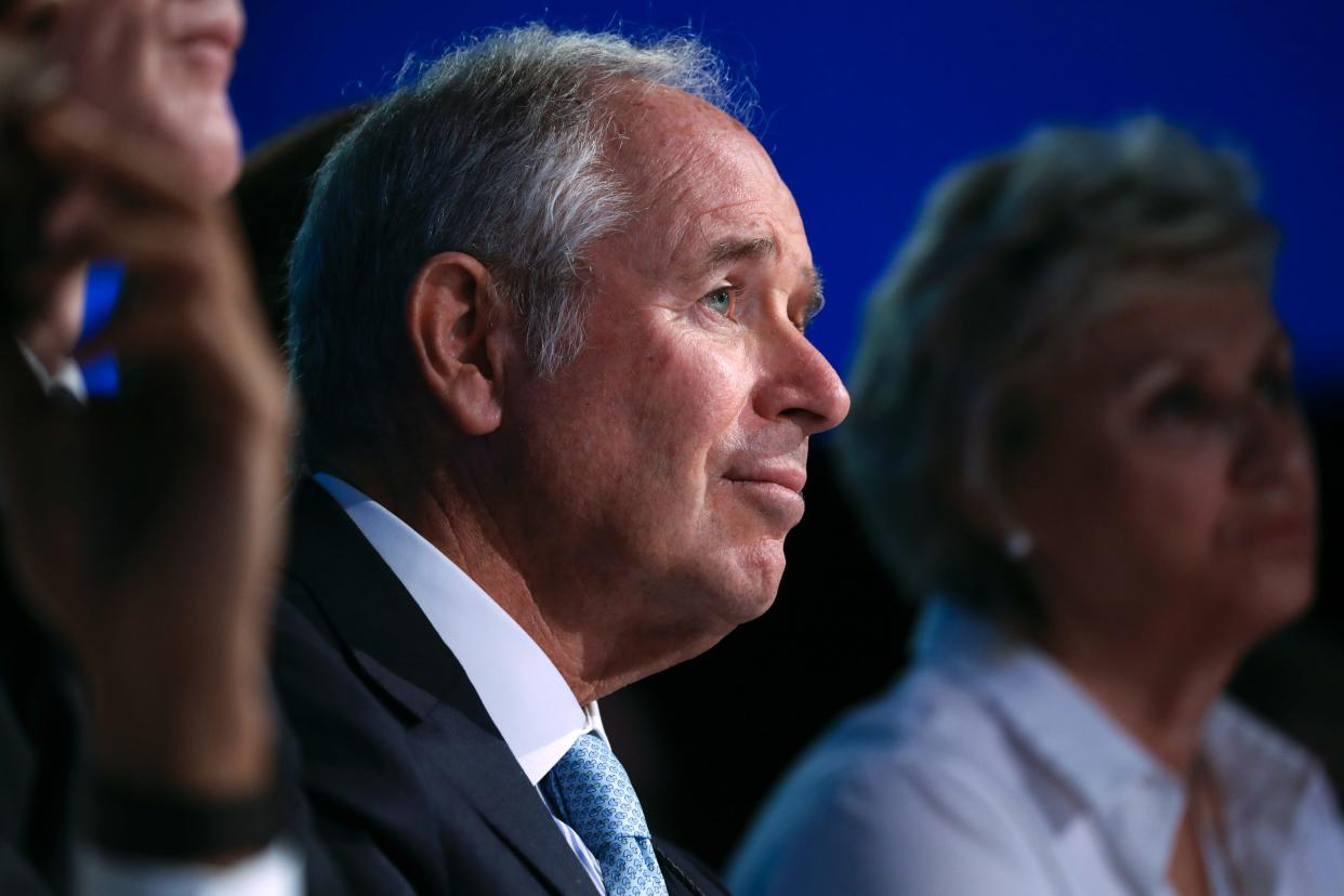 Stephen A. Schwarzman, Chairman and CEO of the Blackstone Group, listens to discussions at the Bloomberg Global Business forum