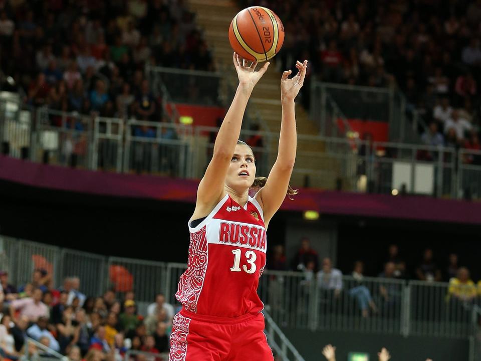 Anna Petrakova takes a shot while competing for Team Russia at the 2012 Olympics.