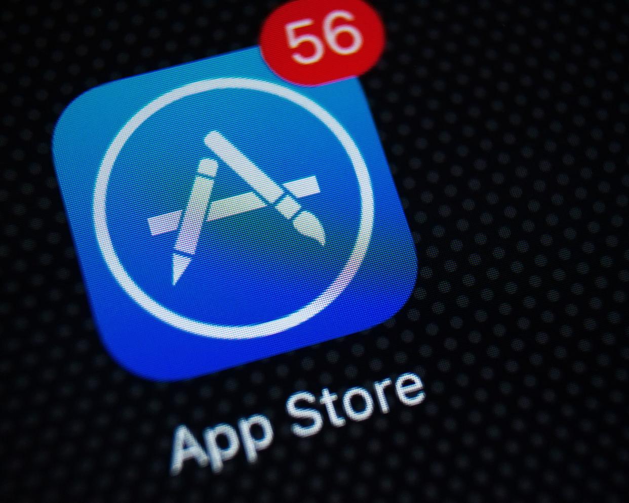 close-up of the App Store application icon on the screen of the iPhone 6
