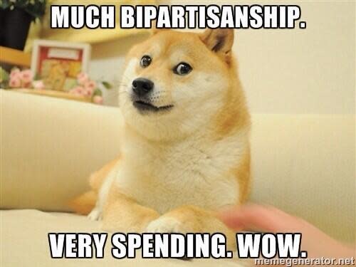 Congressman embraces the meme: When Kentucky congressman Thomas Massie decided, as no politician should, to embrace internet memes in 2013, he was widely mocked. The Republican decided to make a point about the budget with a Doge picture, a meme that consists of a picture of a Shiba Inu and some bold text. Writing “Much bipartisanship. Very Spending. Wow” he took the pop culture fail to a new, modern level. (Twitter/Tom Massie)