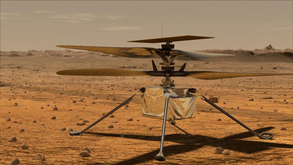 Diese von der NASA zur Verfügung gestellte Illustration zeigt den Mini-Hubschrauber «Ingenuity» auf der Marsoberfläche.