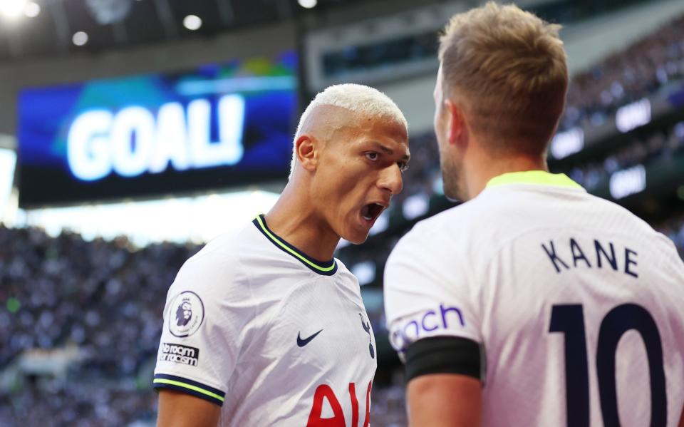 Richarlison and Harry Kane celebrate their sides first goal against Leicester City - Have Arsenal or Tottenham got the staying power for a Premier League title challenge? - GETTY IMAGES