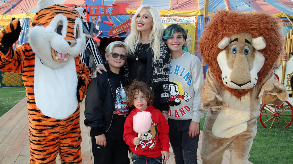 Mandatory Credit: Photo by Matt Baron/Shutterstock (9708256dt)Gwen Stefani, Apollo Rossdale, Zuma Rossdale and Kingston RossdaleMoschino show, Arrivals, Spring Summer 2019 Menswear and Women's Resort Collection, Los Angeles, USA - 08 June 2018.