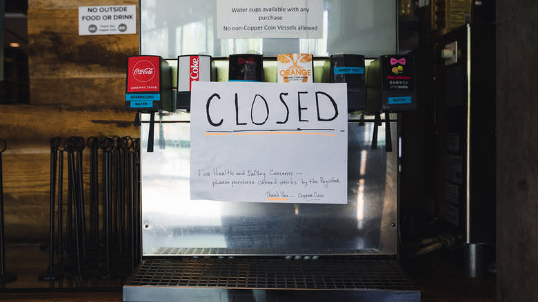 Soda fountain with closed sign