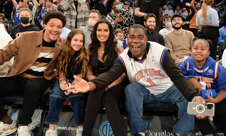 <p>Trevor Noah joins Padma Lakshmi, Tracy Morgan and their respective daughters in the front row of the New York Knicks vs. Los Angeles Clippers game at Madison Square Garden in New York City on Jan. 23. </p>