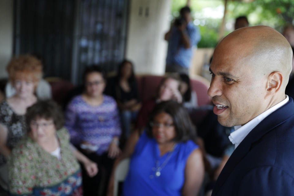 Democratic presidential candidate Sen. Cory Booker speaks at a campaign event at a home Tuesday, May 28, 2019, in Las Vegas. (AP Photo/John Locher)