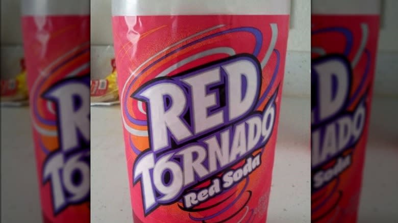 A bottle od Red Tornado red soda