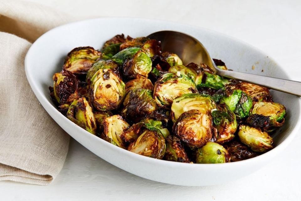 <p>Crispy, tender <a href="https://www.delish.com/uk/cooking/recipes/g33860559/brussel-sprouts-recipe/" rel="nofollow noopener" target="_blank" data-ylk="slk:Brussels;elm:context_link;itc:0;sec:content-canvas" class="link ">Brussels</a> are possible and in only 18 minutes thanks to your air fryer. They cook up quickly and with very little oil! The quick dressing makes them a little more vibrant and brightens the veggie up making it feel more like a true side instead of just a roasted vegetable. </p><p>Get the <a href="https://www.delish.com/uk/cooking/recipes/a35053400/air-fryer-brussels-sprouts-recipe/" rel="nofollow noopener" target="_blank" data-ylk="slk:Air Fryer Brussels Sprouts;elm:context_link;itc:0;sec:content-canvas" class="link ">Air Fryer Brussels Sprouts</a> recipe.</p>