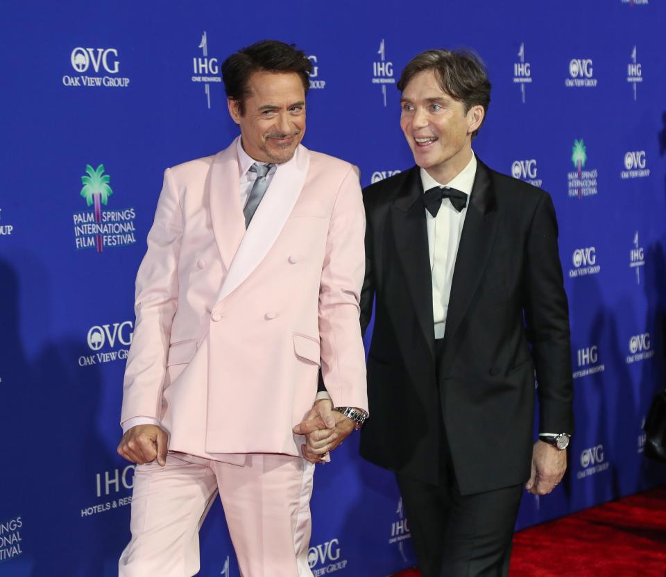 Cillian Murphy and Robert Downey Jr. are photographed on the red carpet during the Palm Springs International Film Festival Film Awards Presentation at the Palm Springs Convention Center in Palm Springs, Calif., on Thurs., Jan. 4, 2024.