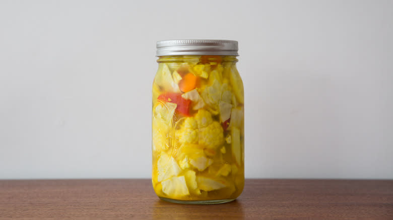Israeli pickled vegetables in jar