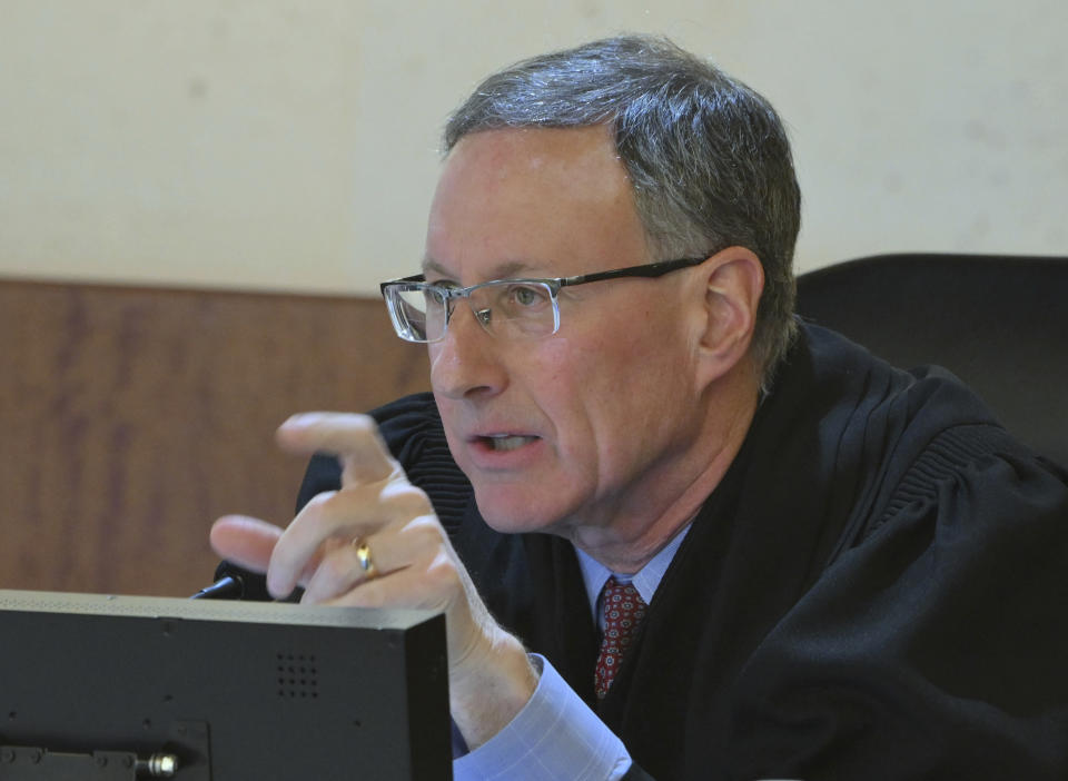 Michigan Court of Appeals Judge Christopher Yates speaks during a hearing of James and Jennifer Crumbley by the Michigan Court of Appeals, on whether there is enough evidence for the Crumbleys to stand trial for involuntary manslaughter in the Oxford High School shooting by their son Ethan, in Detroit, on Tuesday, March 7, 2023. (Daniel Mears/Detroit News via AP, Pool)