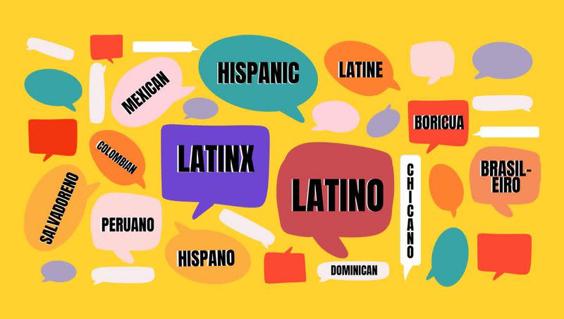 An illustration highlights some panethnic terms like Latino and Hispanic as well as country-specific terms like Boricua and Mexican.