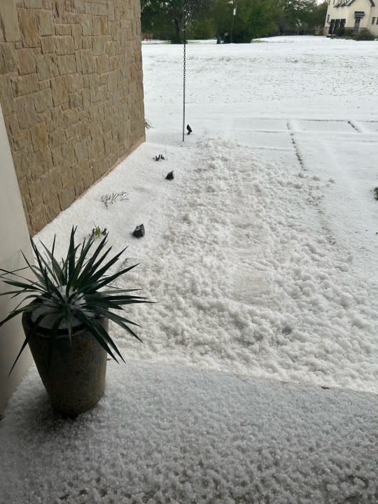 Hail came down near Hamilton Pool Road on Wednesday after scattered storm moved into Central Texas Wednesday afternoon | Courtesy Carrie Turlington