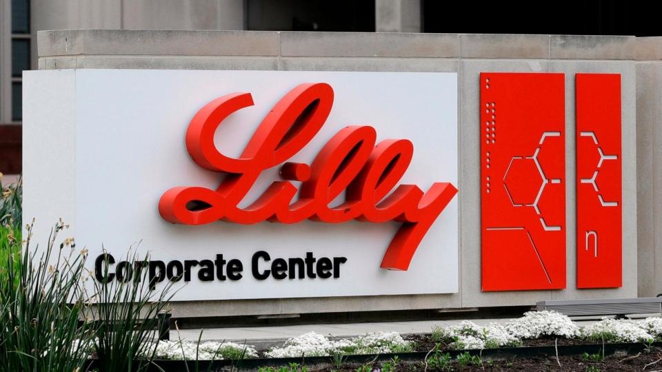 PHOTO: A sign for Eli Lilly & Co. stands outside their corporate headquarters in Indianapolis. (Darron Cummings/AP)