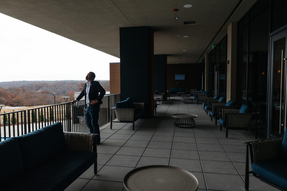 State Rep Judd Strom enjoys the views of Osage County on the new balcony at the Bartlesville Osage Casino & Hotel on Thursday.