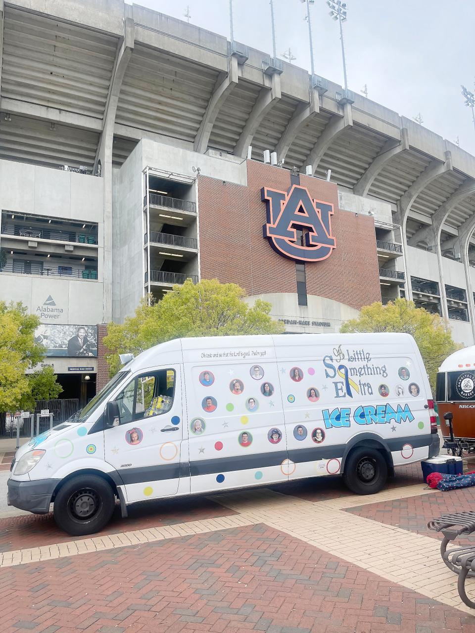 A Little Something Extra Ice Cream's truck is pictured outside Jordan-Hare Stadium in Auburn.