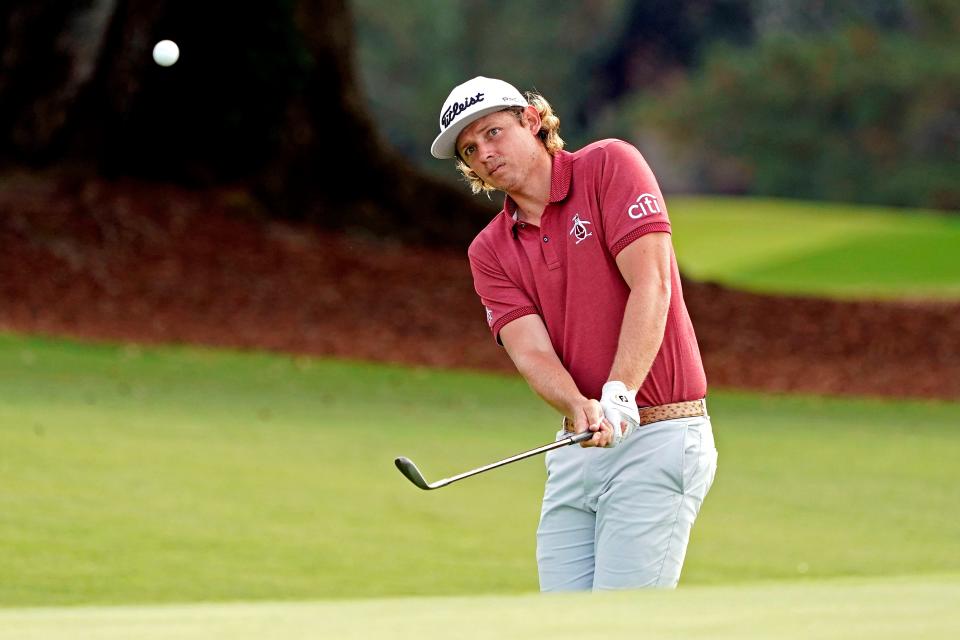 Cameron Smith, chipping on the 18th hole at Augusta National during the 2020 Masters, was the only player in tournament history to record all four rounds in the 60s that year.