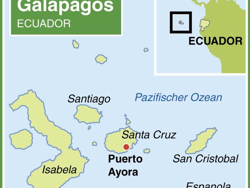 Die Galapagos-Inseln liegen am Äquator, rund 1000 Kilometer westlich der ecuadorianischen Küste. Foto: dpa-infografik