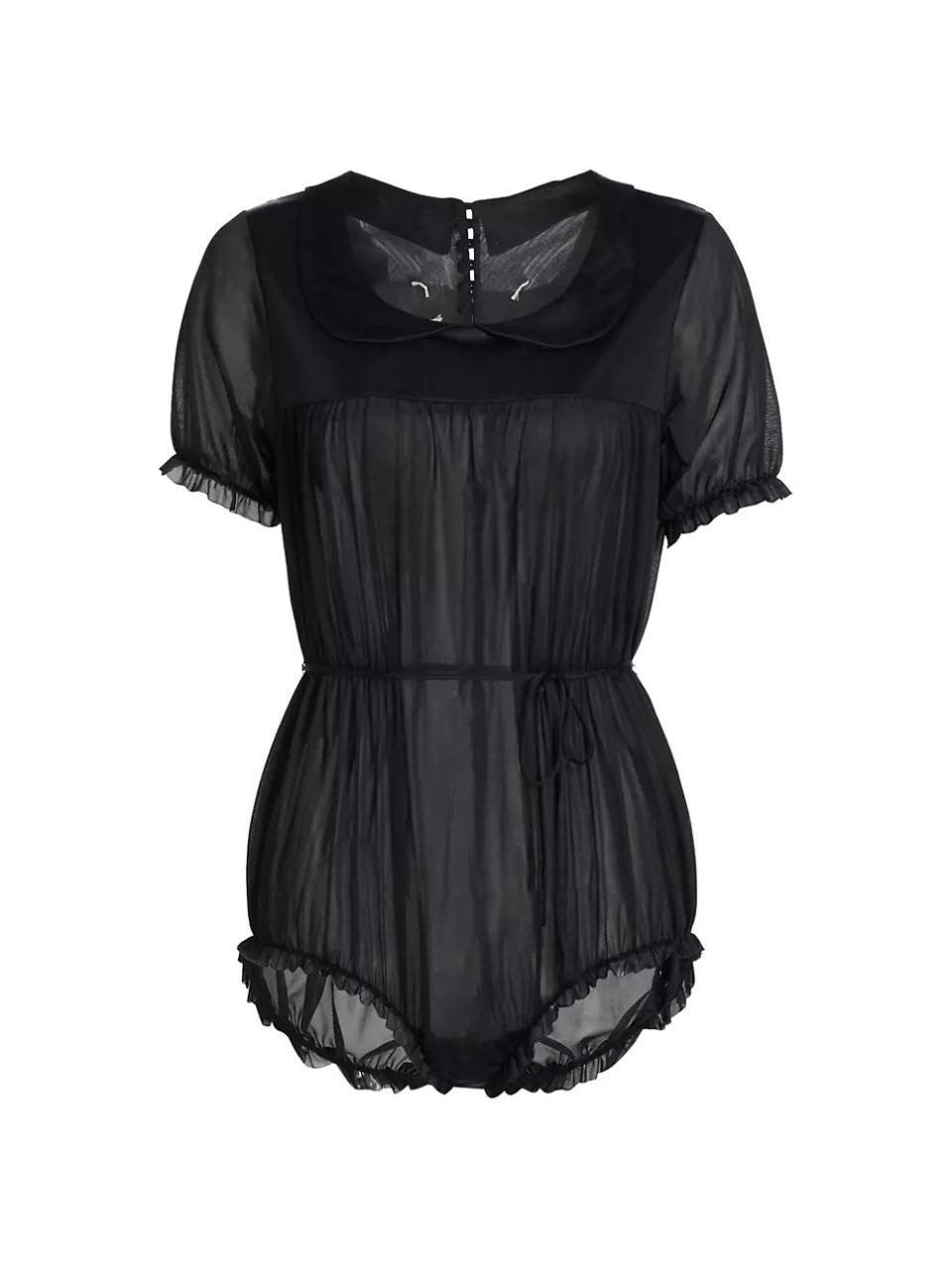 black semi-sheer bodysuit with peter pan collar