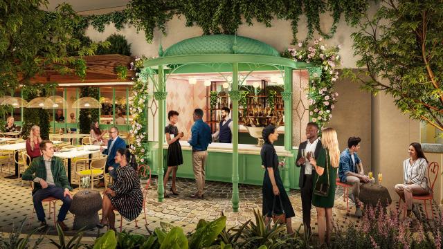 At Bubbles, the new walkup champagne bar in Central Park on Icon of the Seas, vacationers can order glasses of mimosas, prosecco, Bellini, bottles of bubbly and more morning, noon and night.