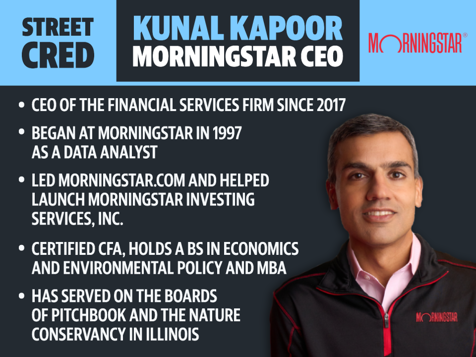 A snapshot of Morningstar CEO Kunal Kapoor's background in investing and financial services.