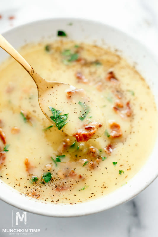 <p>Munchkin Time</p><p>This potato leek bacon soup recipe is rich and creamy even without any dairy! It’s a quick and easy one-pot Instant Pot recipe for potato soup and bacon lovers alike!</p><p><strong>Get the recipe: <a href="https://www.munchkintime.com/quick-potato-leek-bacon-soup-in-instant-pot-video/" rel="nofollow noopener" target="_blank" data-ylk="slk:Quick Potato Leek Bacon Soup;elm:context_link;itc:0;sec:content-canvas" class="link rapid-noclick-resp"><em>Quick Potato Leek Bacon Soup</em></a></strong></p>