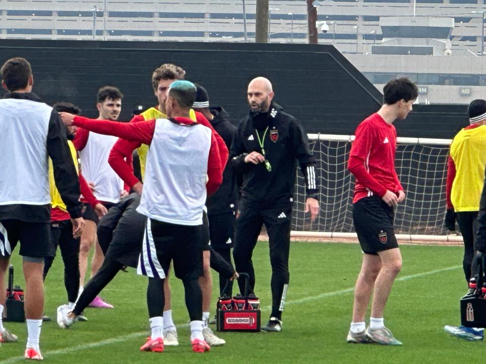 Danny Stone, new head coach of Phoenix Rising FC, took his team through an on-field practice session Monday at the team's Phoenix facility.