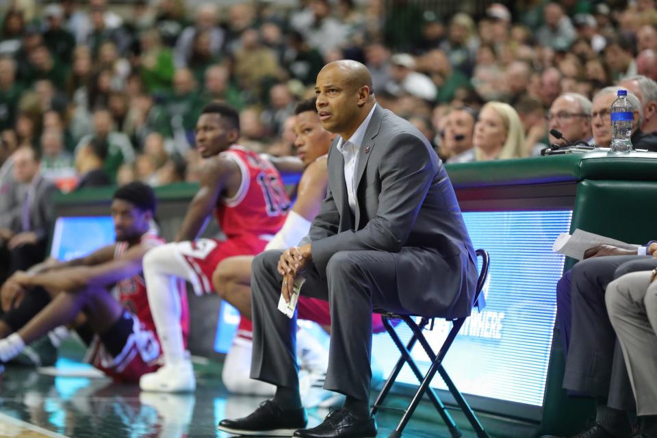 Northern Illinois head coach Mark Montgomery during the first half against Michigan State, Saturday, Dec. 29, 2018 at the Breslin Center in East Lansing.