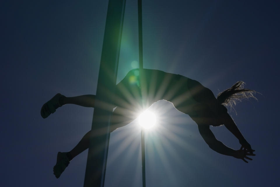 Sydney Walter competes in the women's pole vault during the U.S. track and field championships in Eugene, Ore., Sunday, July 9, 2023. (AP Photo/Ashley Landis)