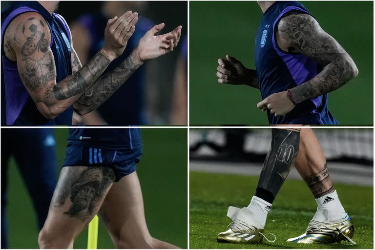 Rodrigo De Paul, Lautaro Martínez, Nicolás Otamendi y Lionel Messi; las marcas que los futbolistas de la selección llevan en la piel